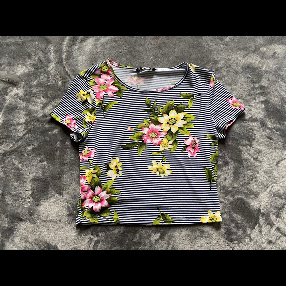 Medium floral and striped crop top